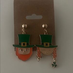 Leprechaun Earrings with Green and Orange Accents